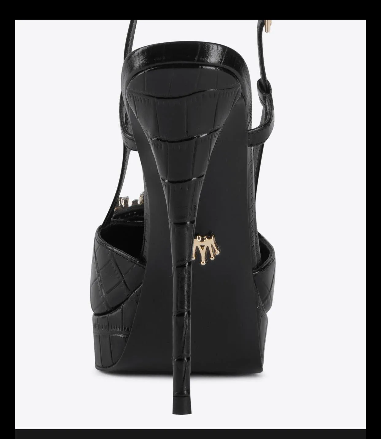 Rhinestone square buckle stiletto high heel sling back black shoes pumps - Tabitha