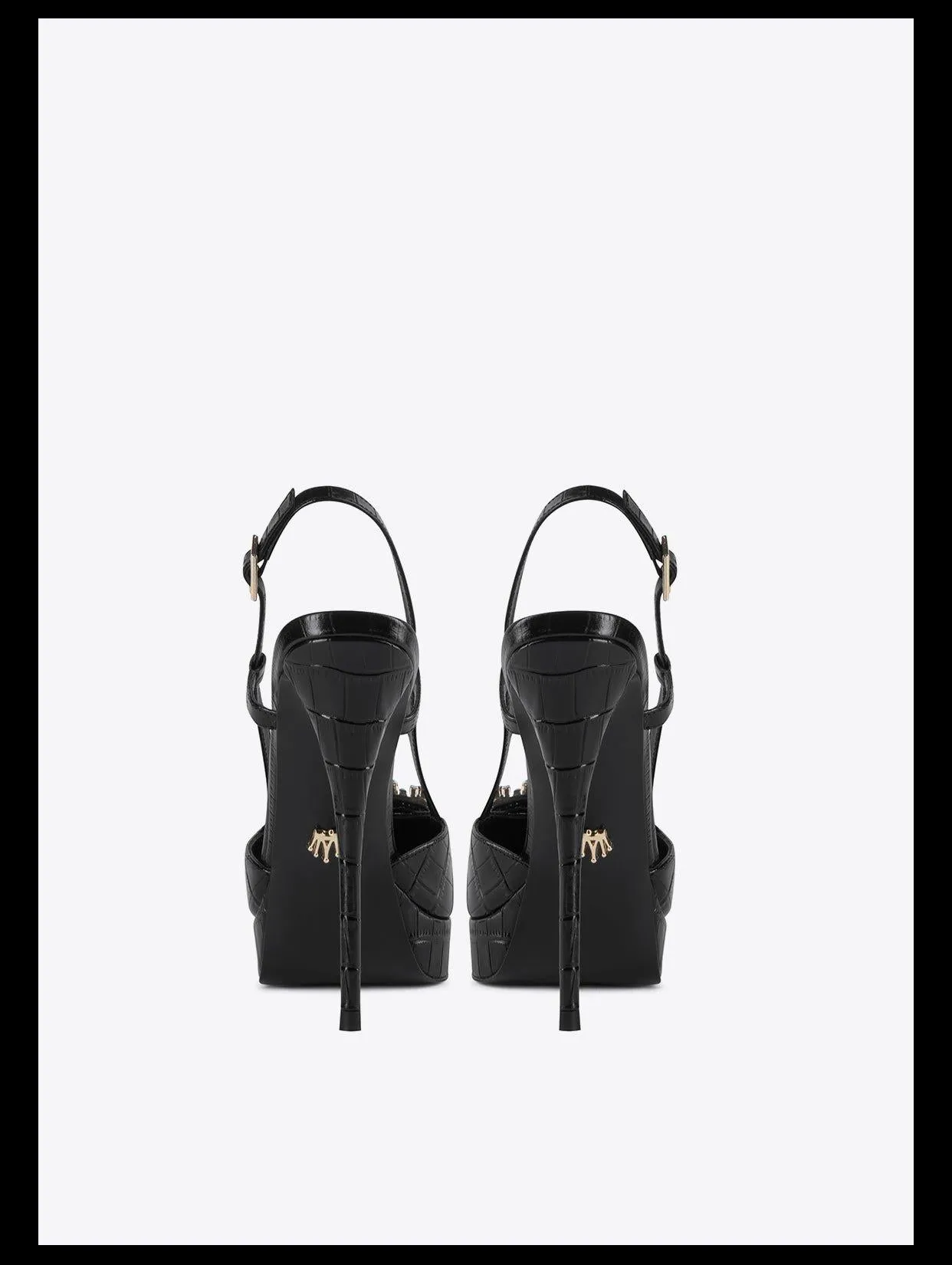 Rhinestone square buckle stiletto high heel sling back black shoes pumps - Tabitha