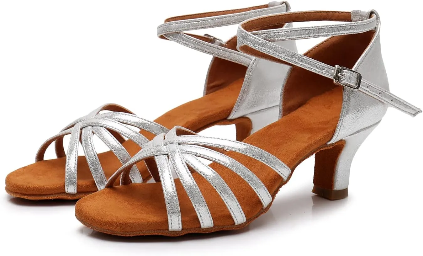 Rosefinch Women's Latin Dance Shoes Satin Professional Ballroom Salsa Practice Performance Wedding Dancing Shoes