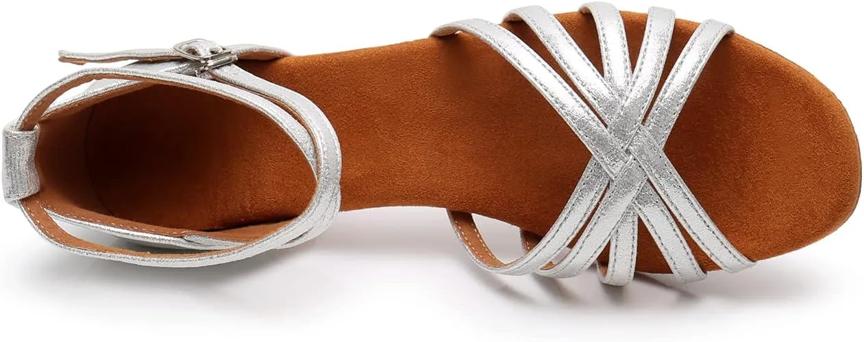 Rosefinch Women's Latin Dance Shoes Satin Professional Ballroom Salsa Practice Performance Wedding Dancing Shoes