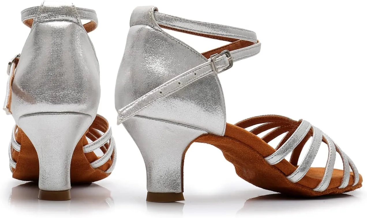 Rosefinch Women's Latin Dance Shoes Satin Professional Ballroom Salsa Practice Performance Wedding Dancing Shoes