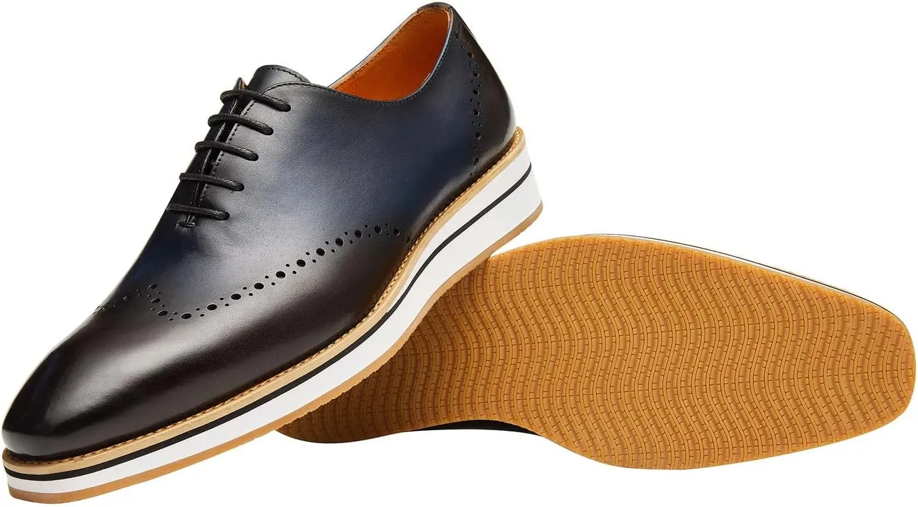 Santimon Men's Oxfords Business Casual Formal Dress Shoes Wingtip Boys Leather Sneakers Walking Shoes for Men