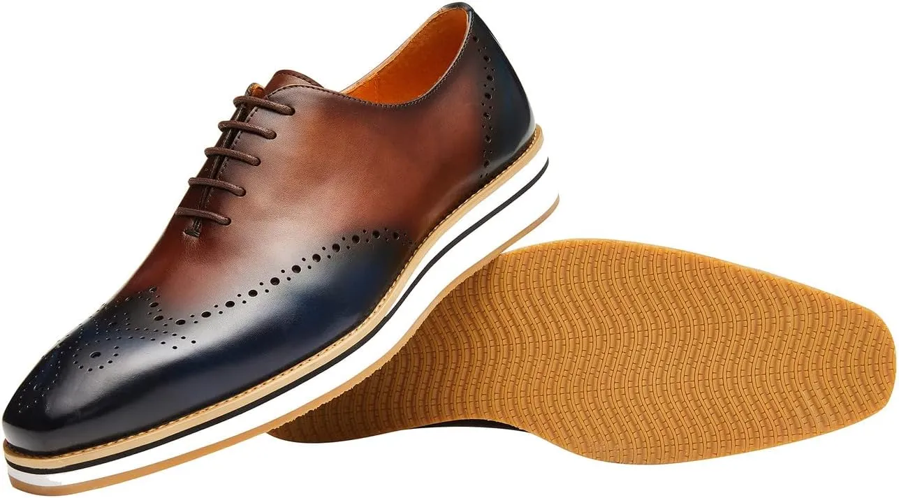 Santimon Men's Oxfords Business Casual Formal Dress Shoes Wingtip Boys Leather Sneakers Walking Shoes for Men