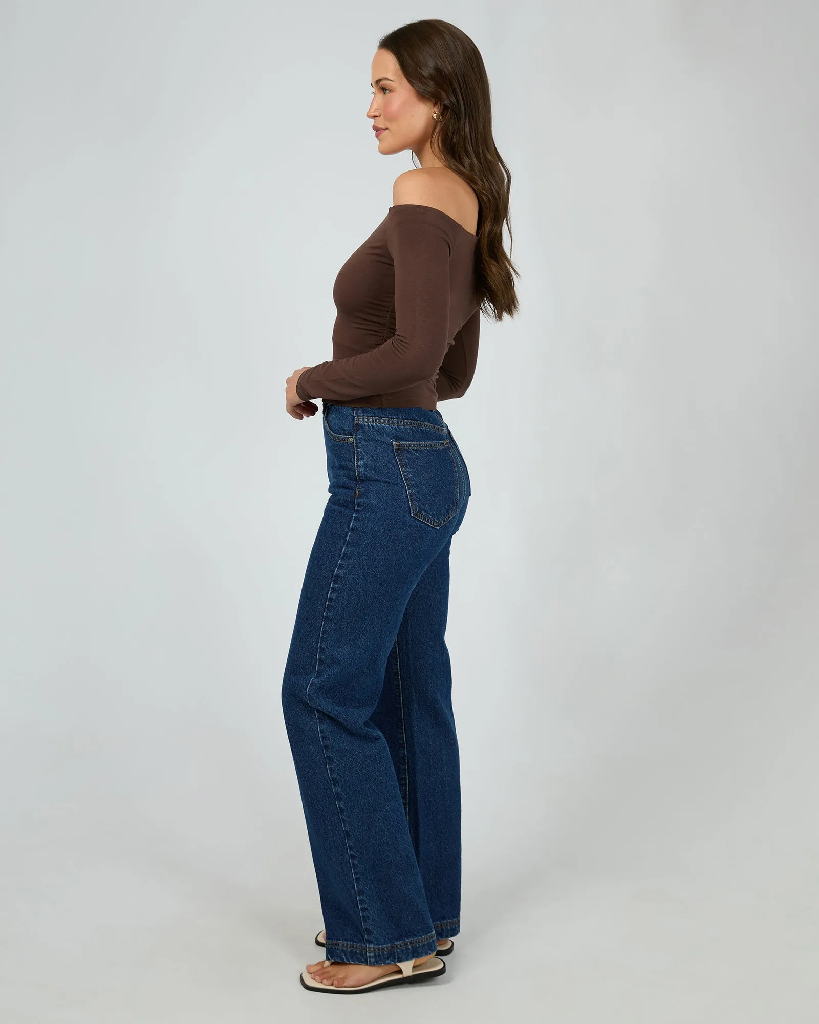 Silent Theory Evie Ruched Long Sleeve Chocolate