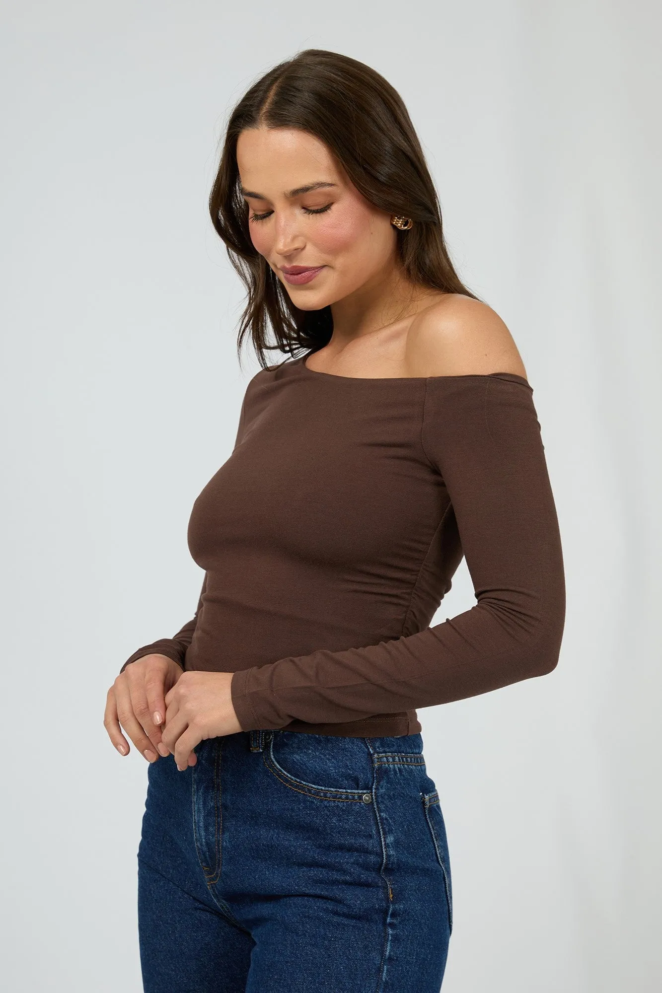 Silent Theory Evie Ruched Long Sleeve Chocolate