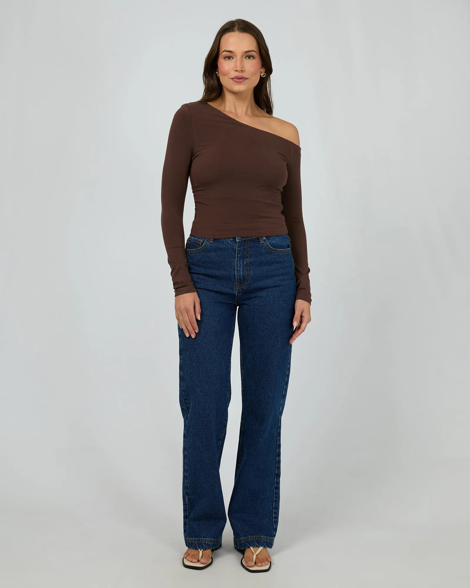 Silent Theory Evie Ruched Long Sleeve Chocolate