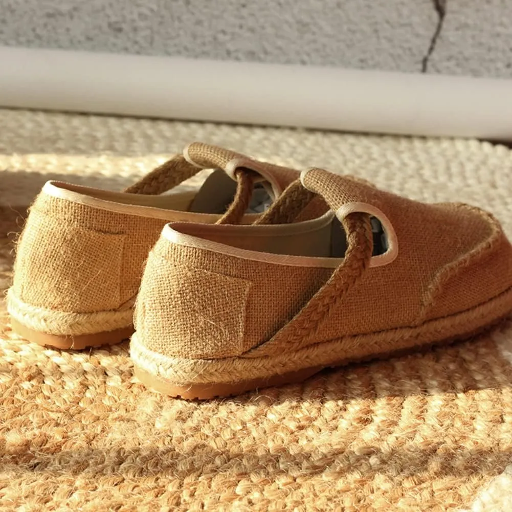 slippers Flip Flops,Retro Woven Straw-Soled Men's Shoes, One-Step Comfortable Breathable Linen Shoes