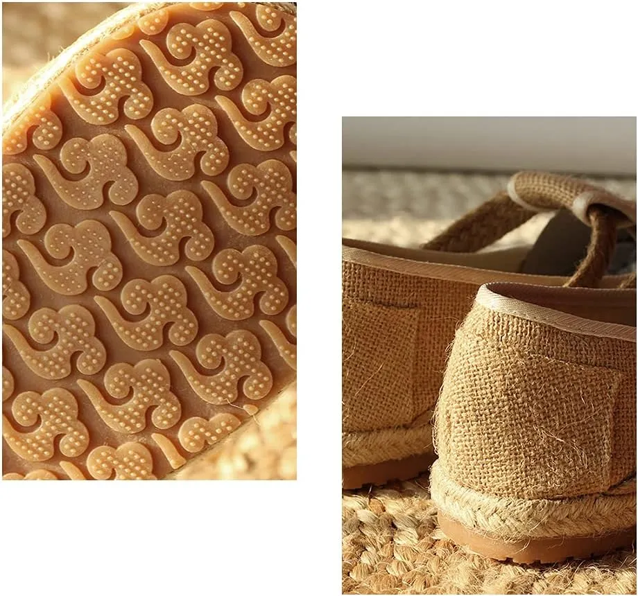 slippers Flip Flops,Retro Woven Straw-Soled Men's Shoes, One-Step Comfortable Breathable Linen Shoes