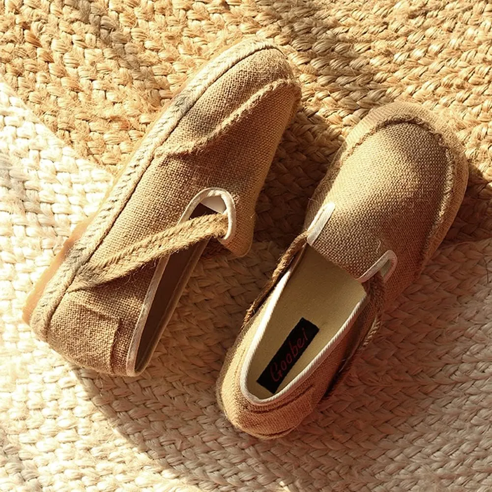 slippers Flip Flops,Retro Woven Straw-Soled Men's Shoes, One-Step Comfortable Breathable Linen Shoes