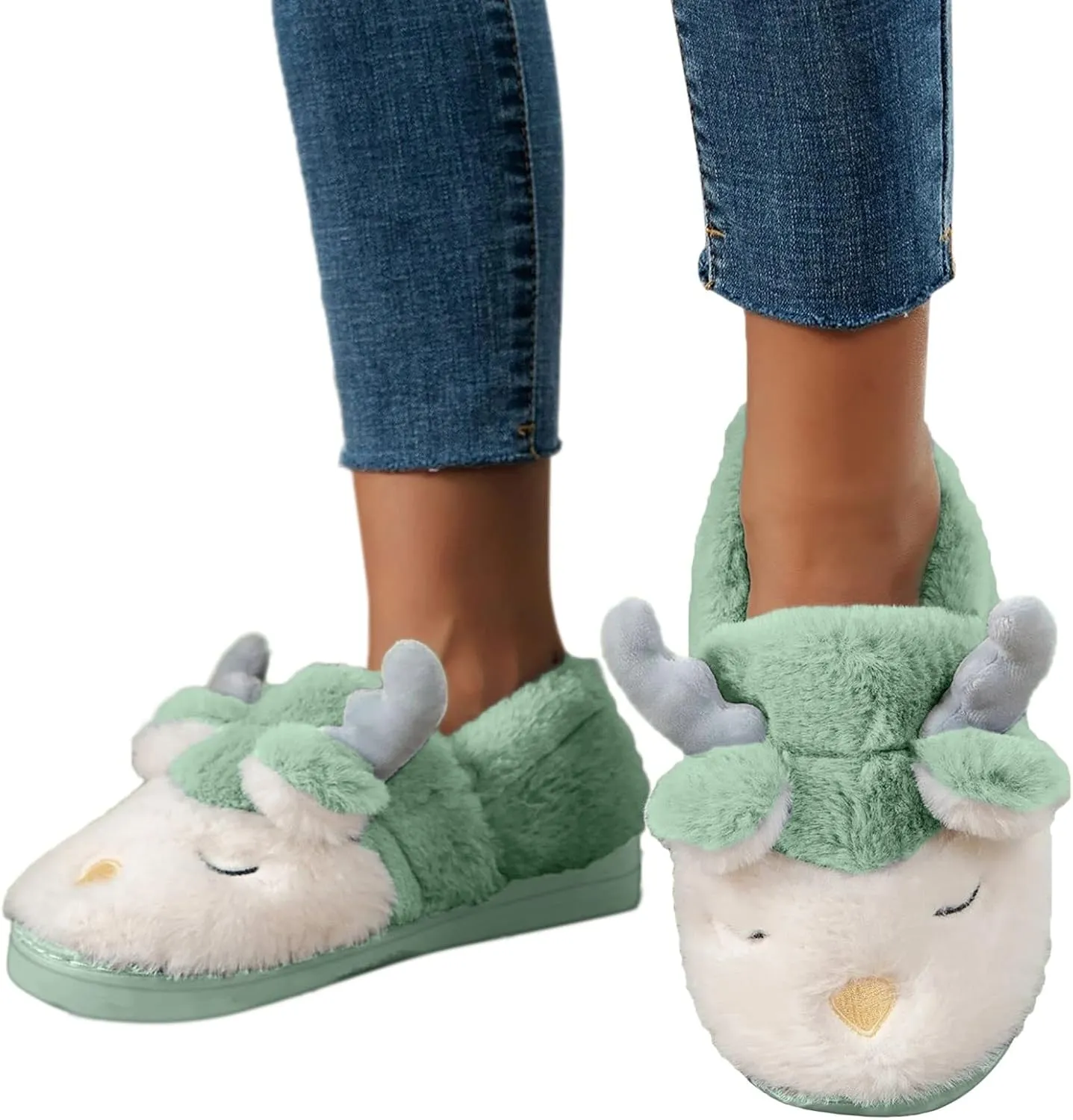 Slippers for Women Memory Foam,Fuzzy Slippers Boots Cozy Faux Fur House Shoes Rubber Sole Anti-Skid for Indoor Outdoor Use