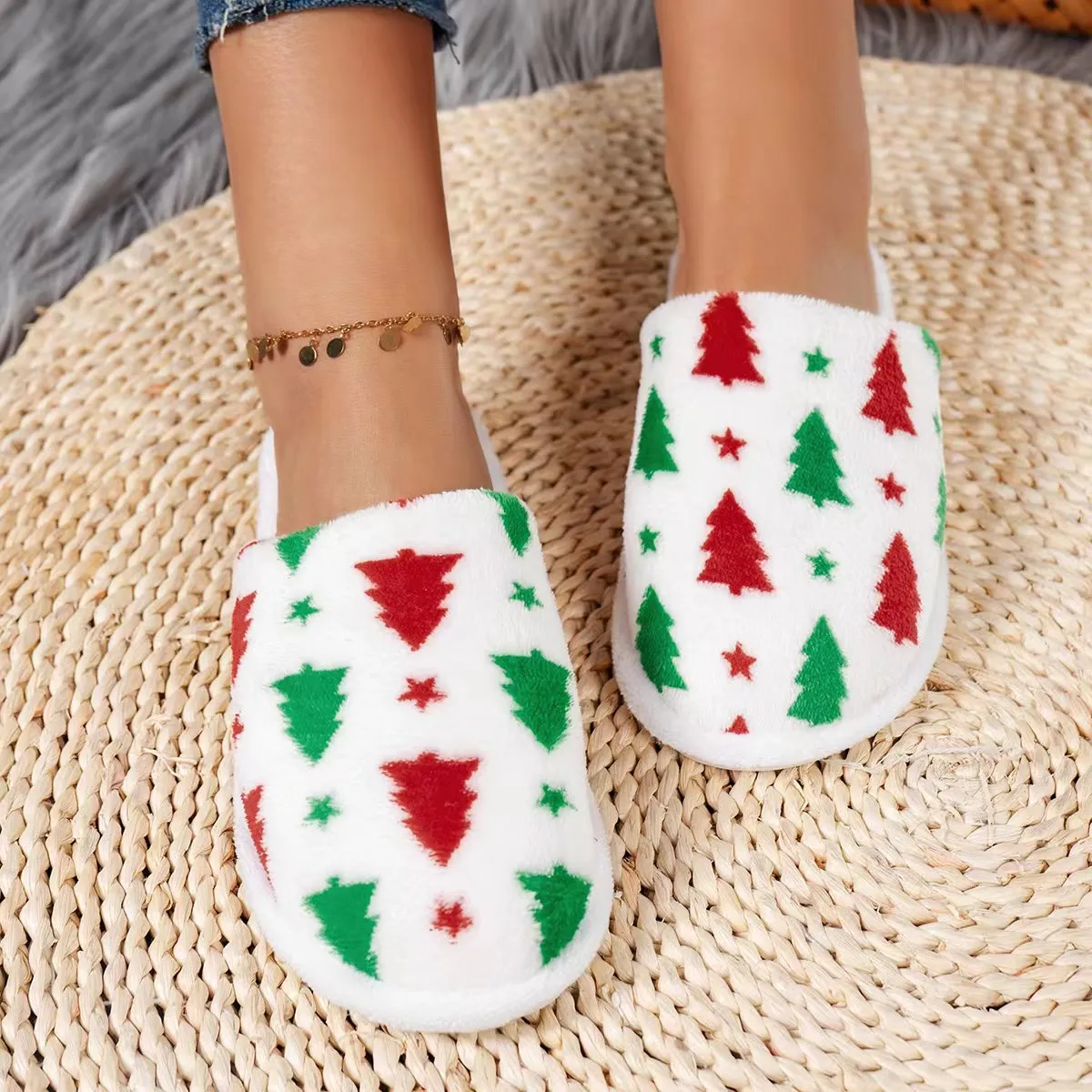 Sohiwoo Slipper Warm Fuzzy Fur Slippers Fluffy Slide Shoes