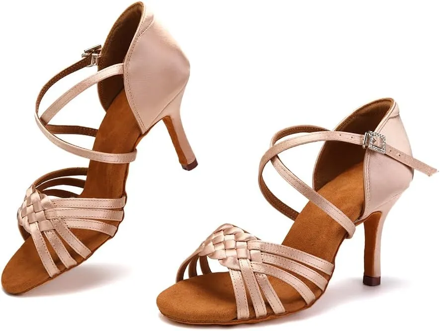 SWDZM Womens Latin Dance Shoes Suede Sole Ballroom Salsa Practice Dancing Shoes