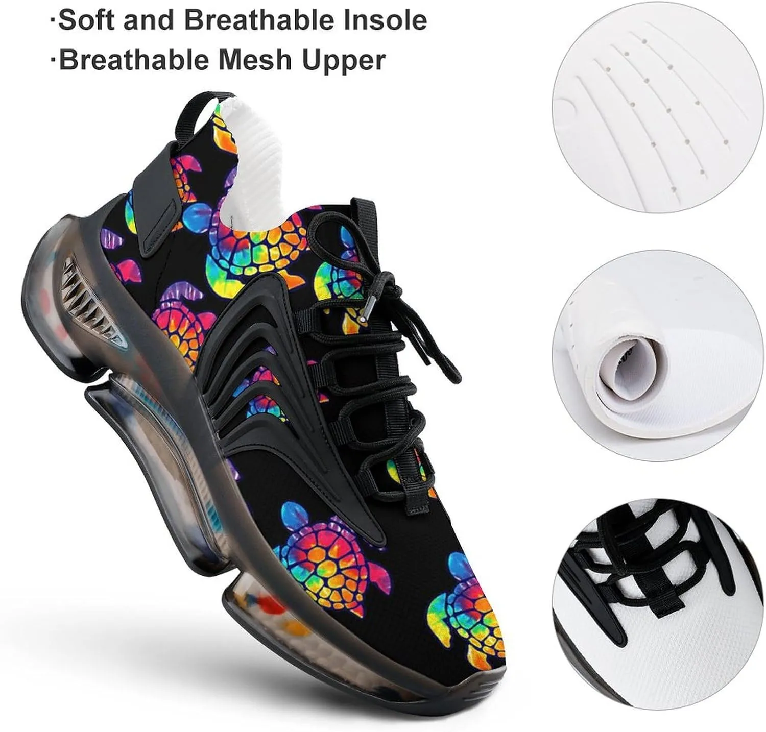 Tie Dye Cool Sea Turtle Walking Shoes for Men Lightweight Tennis Fashion Elastic Sports Shoes Cushion Basketball Shoes