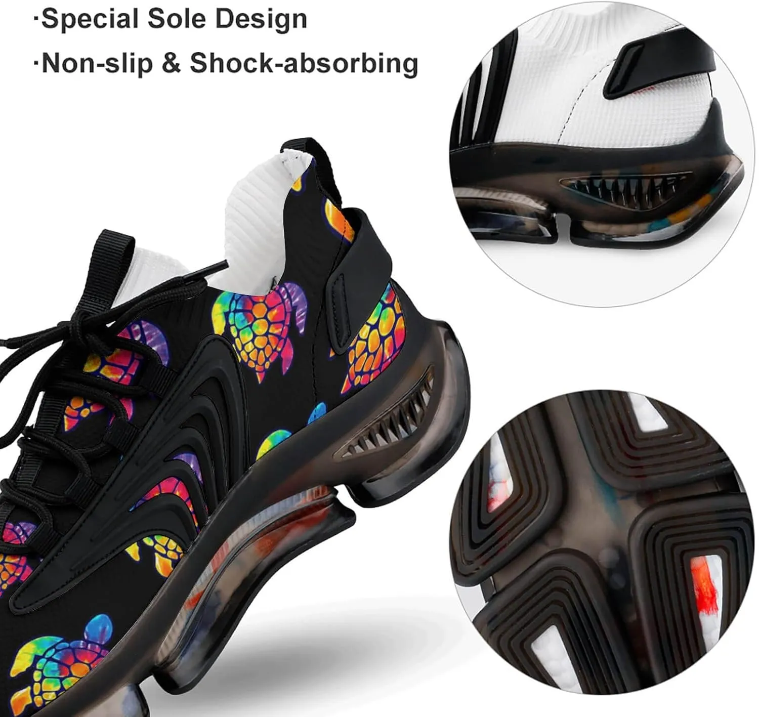 Tie Dye Cool Sea Turtle Walking Shoes for Men Lightweight Tennis Fashion Elastic Sports Shoes Cushion Basketball Shoes