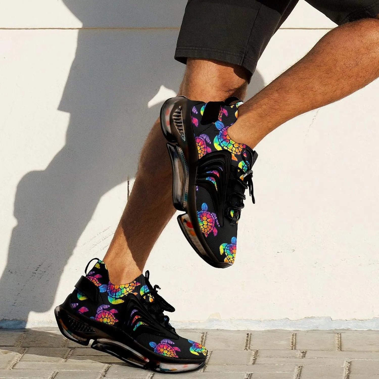 Tie Dye Cool Sea Turtle Walking Shoes for Men Lightweight Tennis Fashion Elastic Sports Shoes Cushion Basketball Shoes