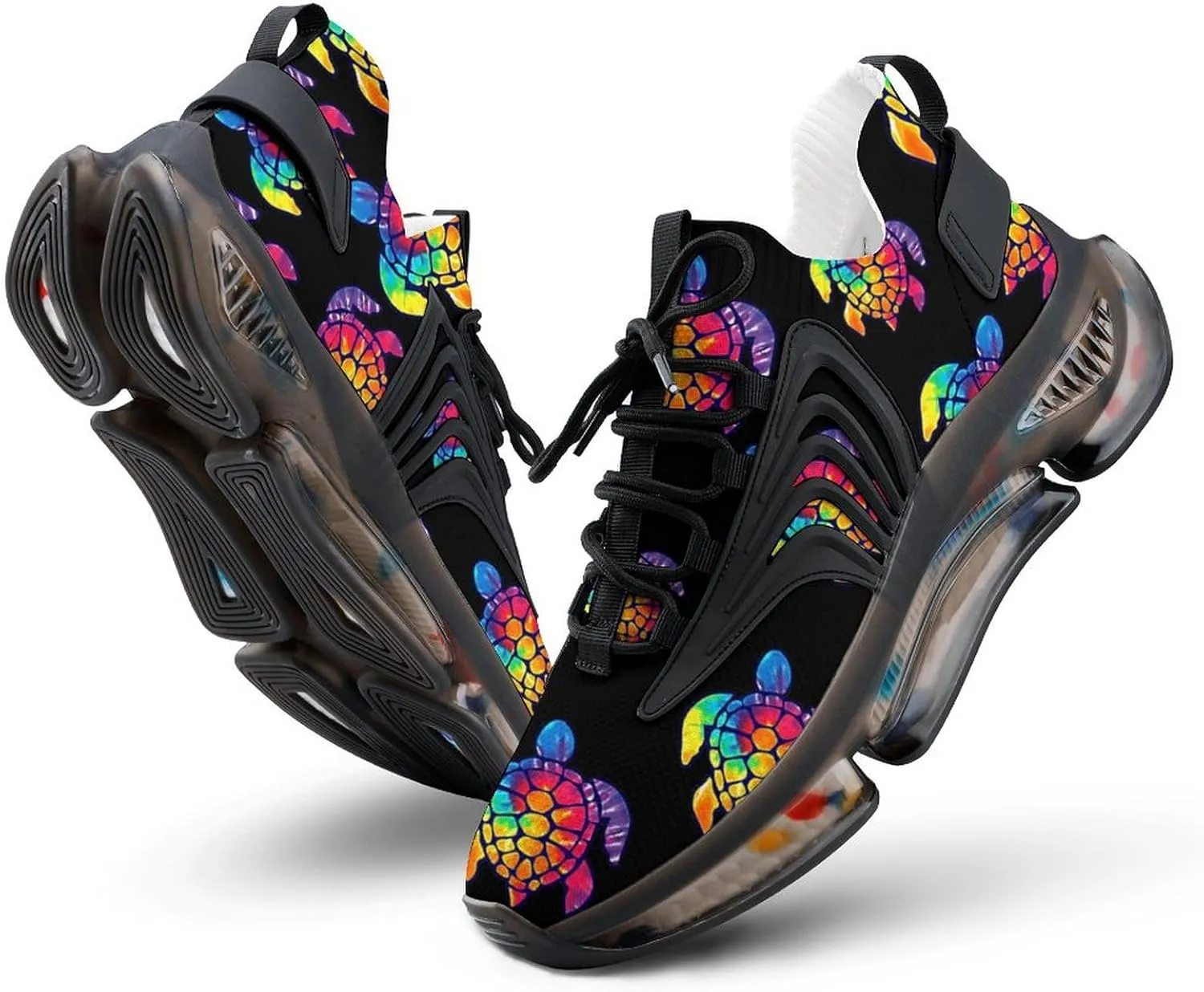 Tie Dye Cool Sea Turtle Walking Shoes for Men Lightweight Tennis Fashion Elastic Sports Shoes Cushion Basketball Shoes