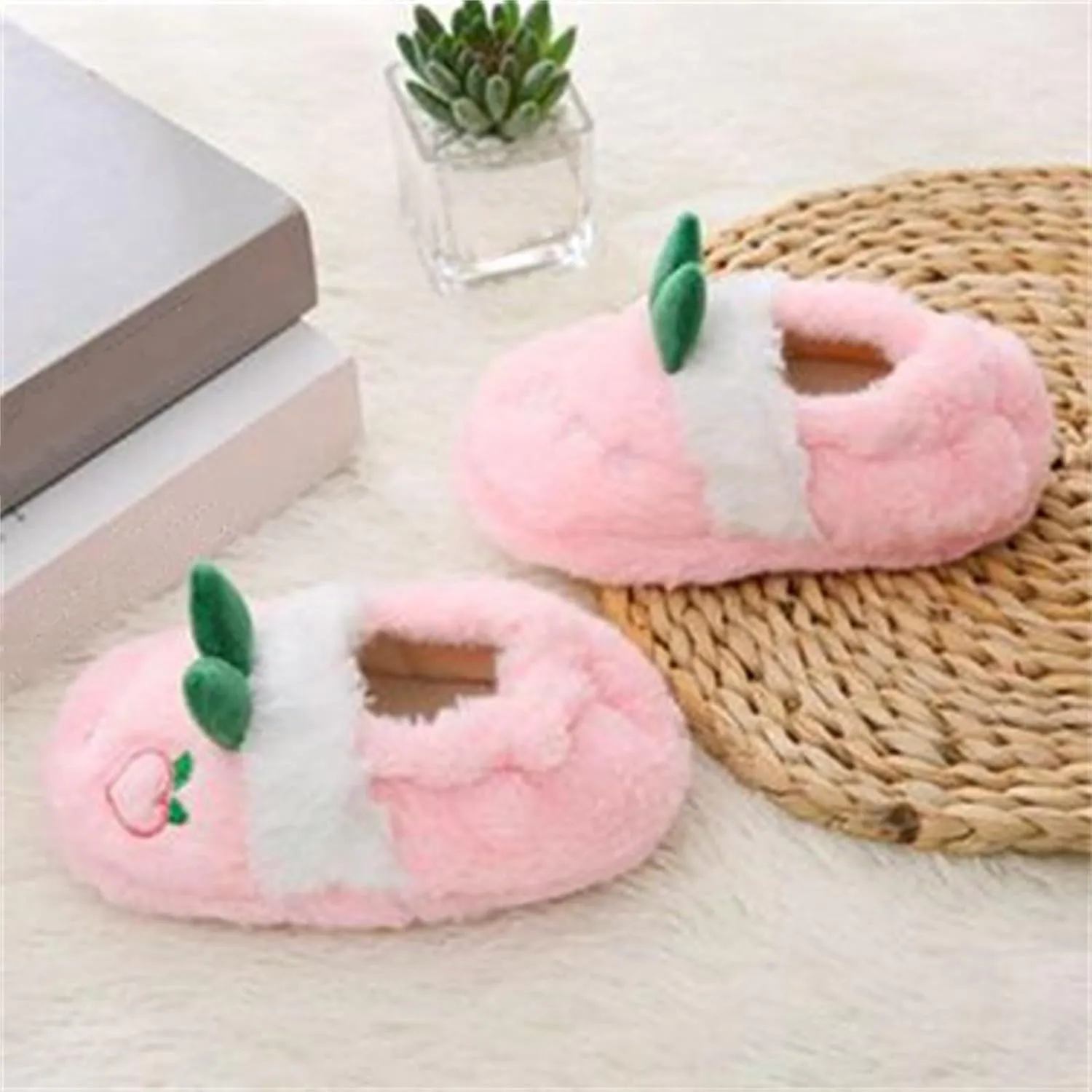 Toddler Girl Slippers House with Children's Winter Cute Peach Warm Plush Cotton Slippers Glitter Foam Star