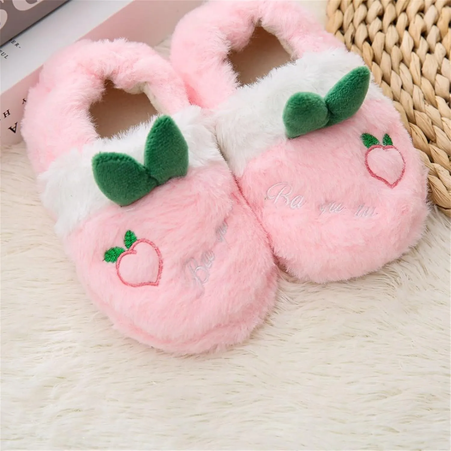 Toddler Girl Slippers House with Children's Winter Cute Peach Warm Plush Cotton Slippers Glitter Foam Star