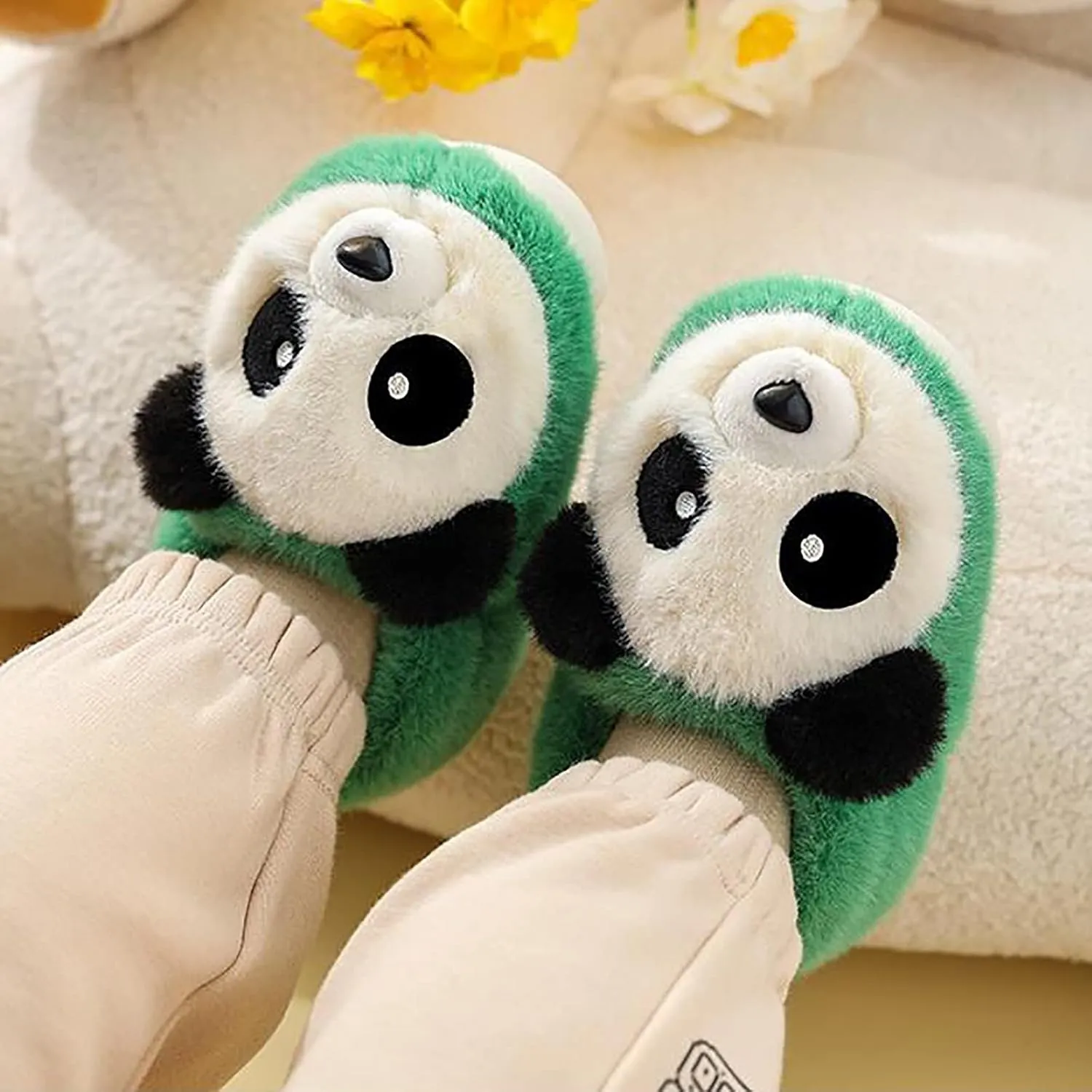Toddler Kids Plush Panda Bear Bedroom Slippers Cartoon Cotton Memory Foam Comfy House Warm Shoes for Girls Boys