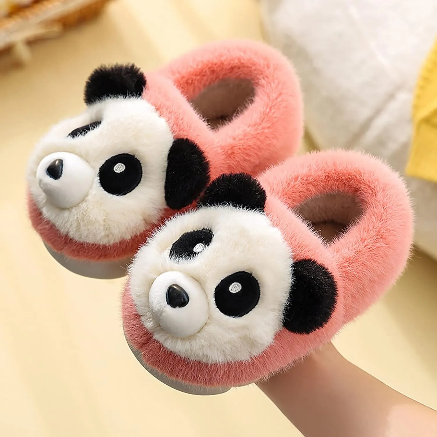 Toddler Kids Plush Panda Bear Bedroom Slippers Cartoon Cotton Memory Foam Comfy House Warm Shoes for Girls Boys