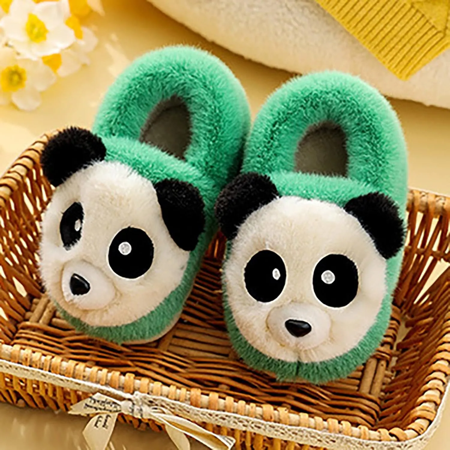 Toddler Kids Plush Panda Bear Bedroom Slippers Cartoon Cotton Memory Foam Comfy House Warm Shoes for Girls Boys