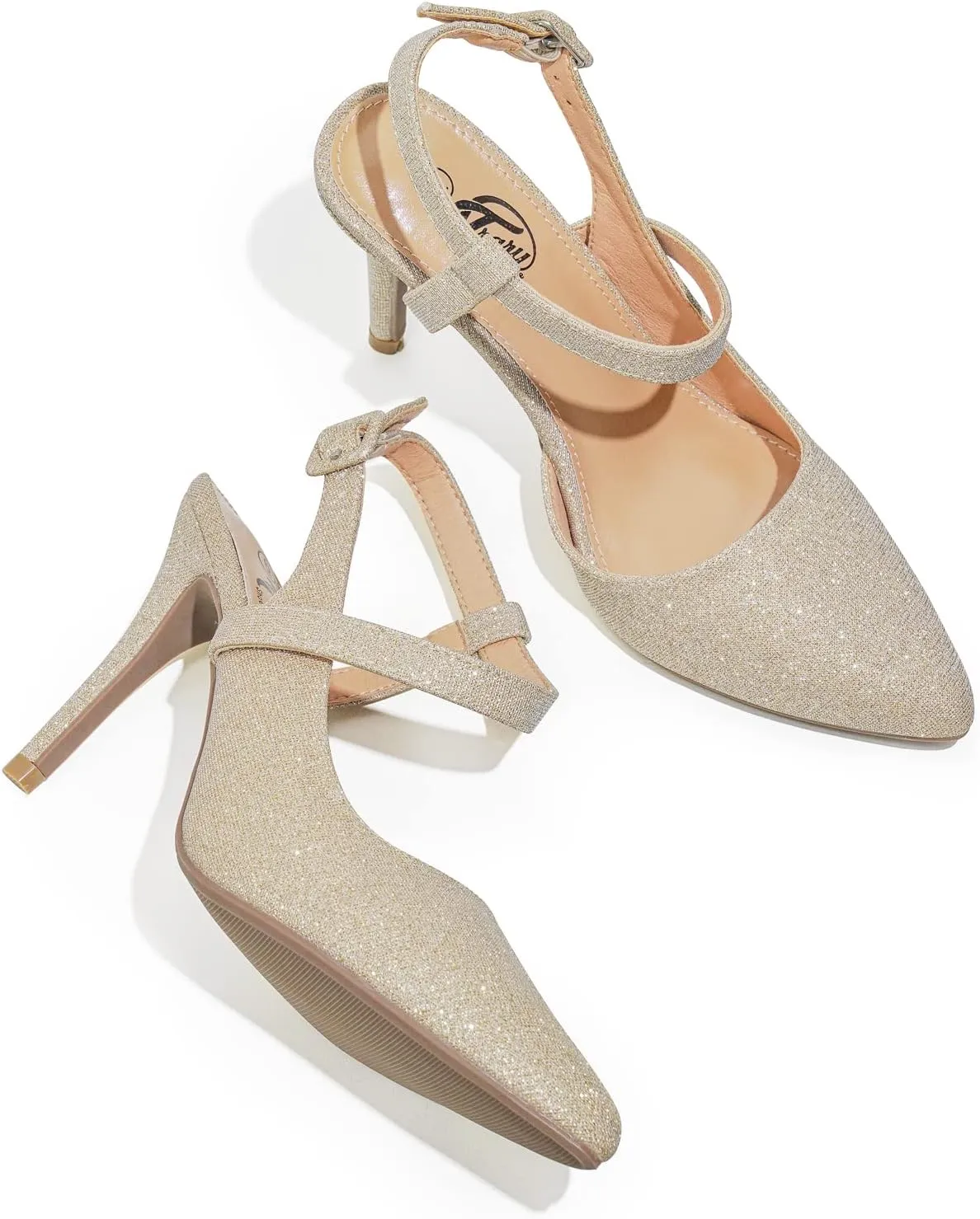 Trary Womens High Heels Pointed Toe Slingback Heels for Women Sexy Stiletto Heels Buckle Ankle Strap Closed Toe Office Party Prom Wedding Dress Pumps Shoes