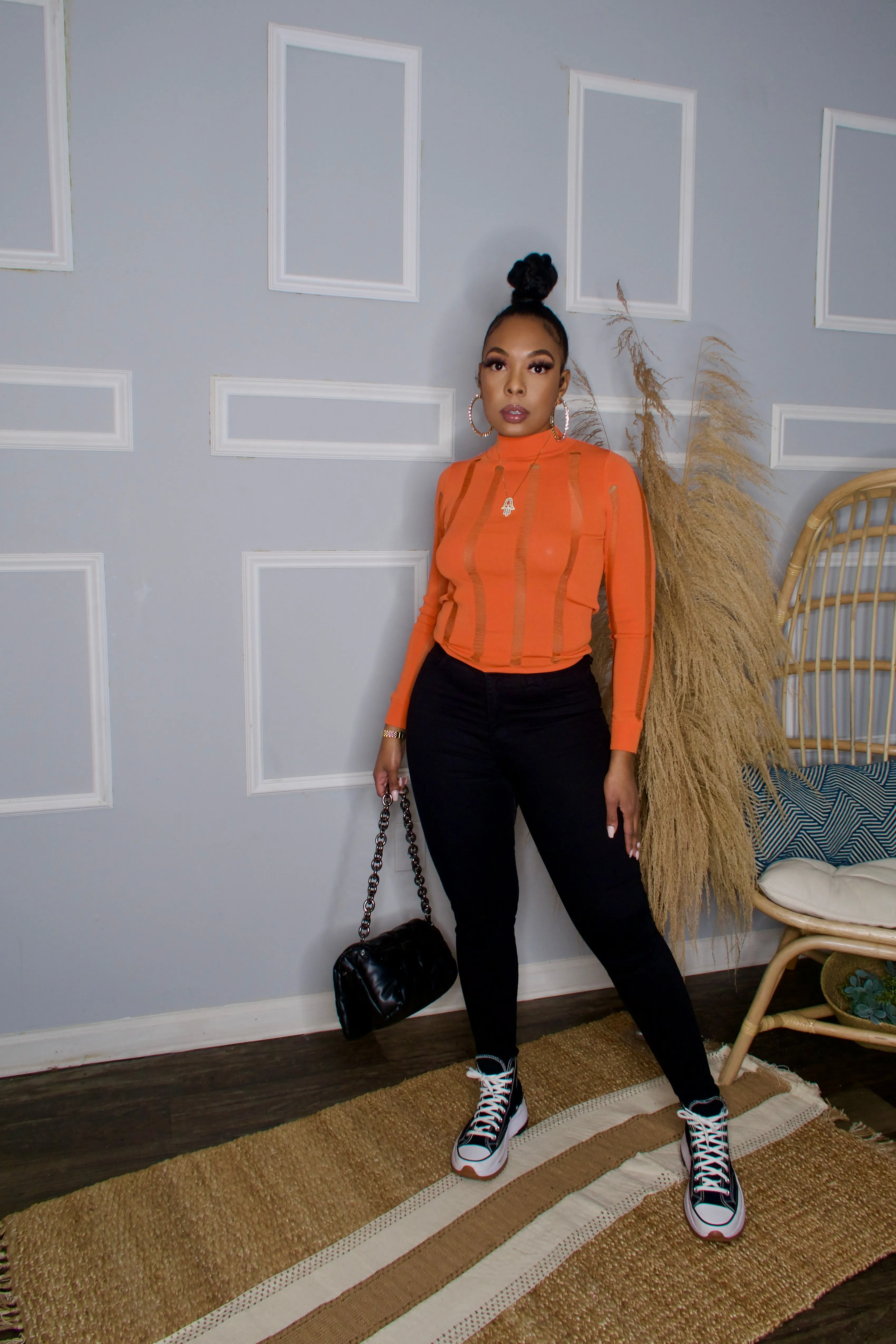 Trixie Distressed Sweater- Orange