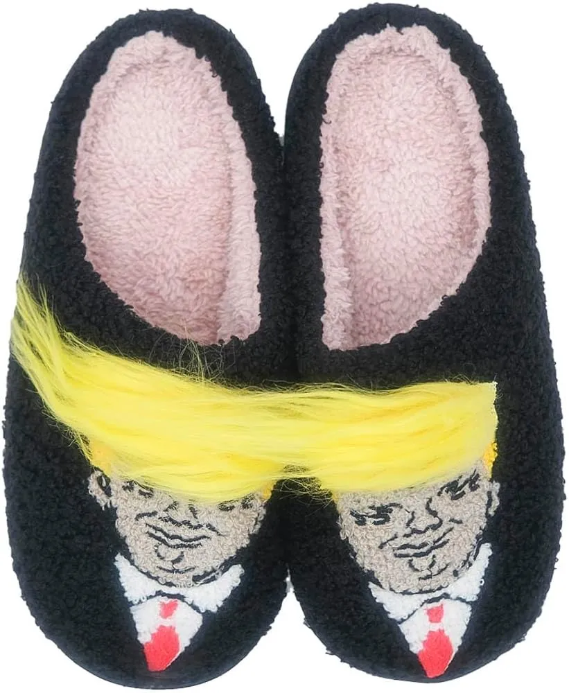 Trump Slippers With Hair - Funny Wig Cute Unisex House Fuzzy Shoes Animal Plush for Women & Men
