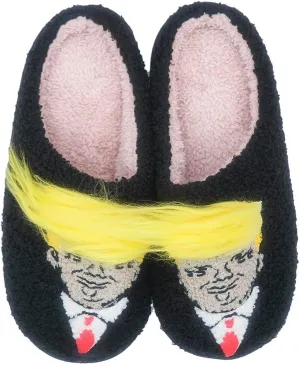 Trump Slippers With Hair - Funny Wig Cute Unisex House Fuzzy Shoes Animal Plush for Women & Men