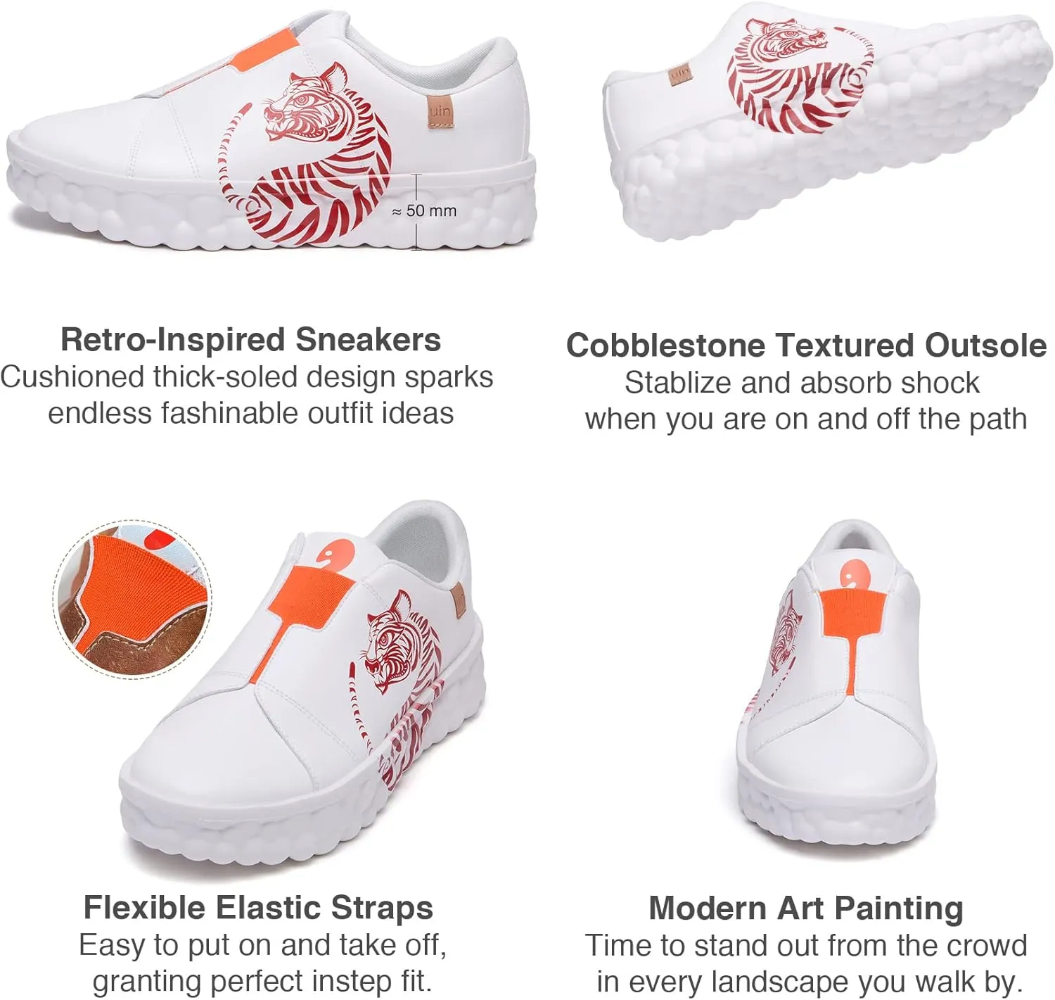 UIN Men's Fashion Sneakers Lightweight Walking Casual Slip Ons Art Painted Athletic Travel Skate Shoes Las Ramblas