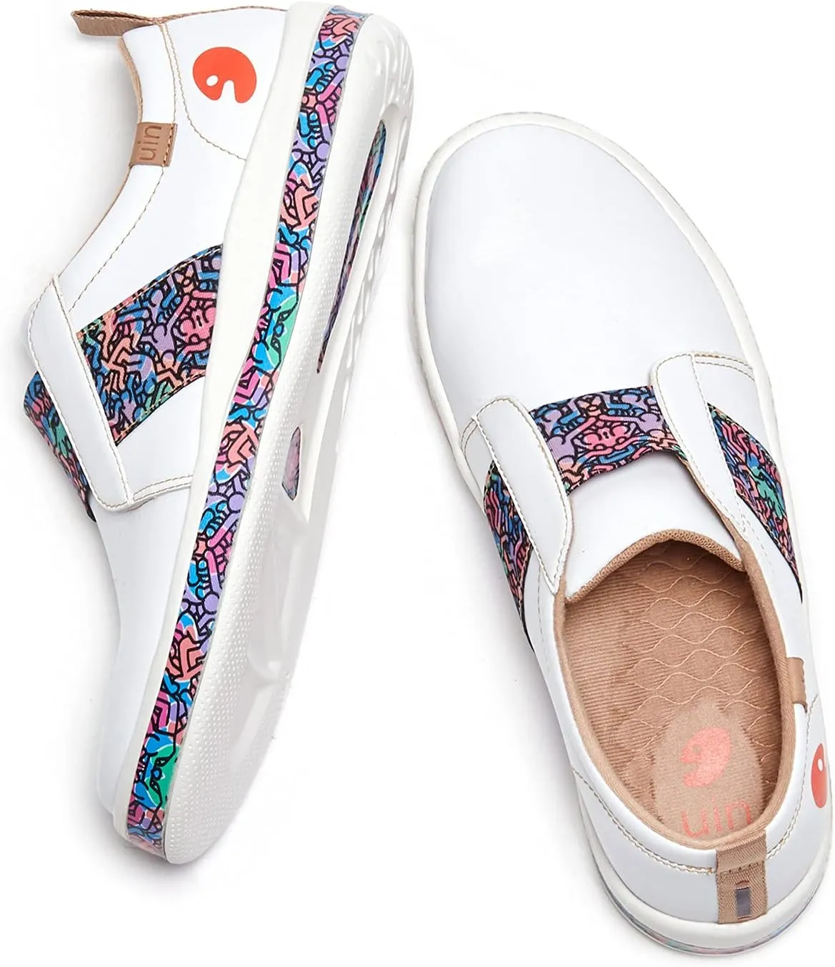 UIN Women's Fashion Sneakers Lightweight Walking Casual Slip Ons Art Painted Athletic Travel Skate Shoes Las Ramblas