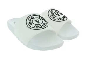 Versace Jeans Couture White Logo Print Wide Strap Slide-