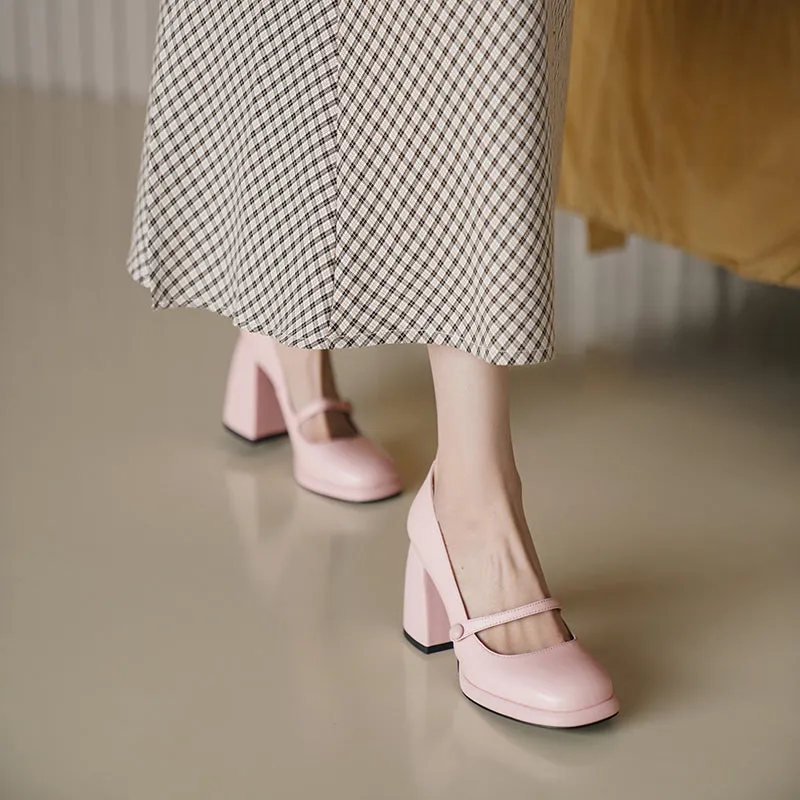 Willah Chunky Heel Genuine Leather Mary Janes