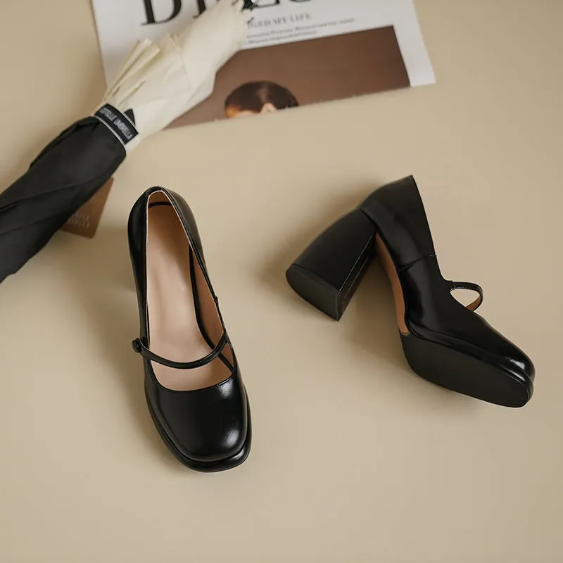 Willah Chunky Heel Genuine Leather Mary Janes