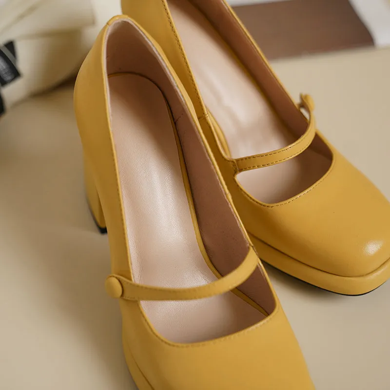Willah Chunky Heel Genuine Leather Mary Janes