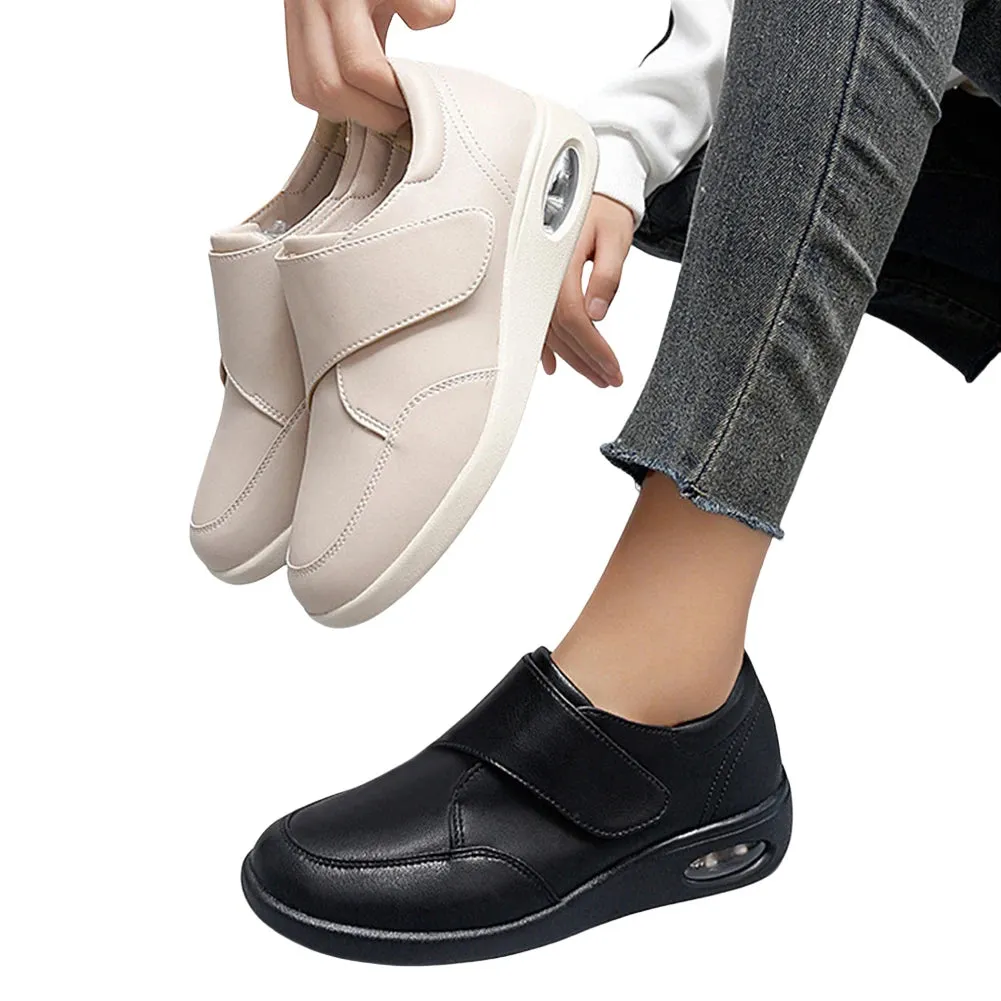 Women Diabetic Shoes Leather Walking Shoes Non Slip Lightweight Edema Sneakers Hook and Loop Sneakers for Plantar Fasciitis
