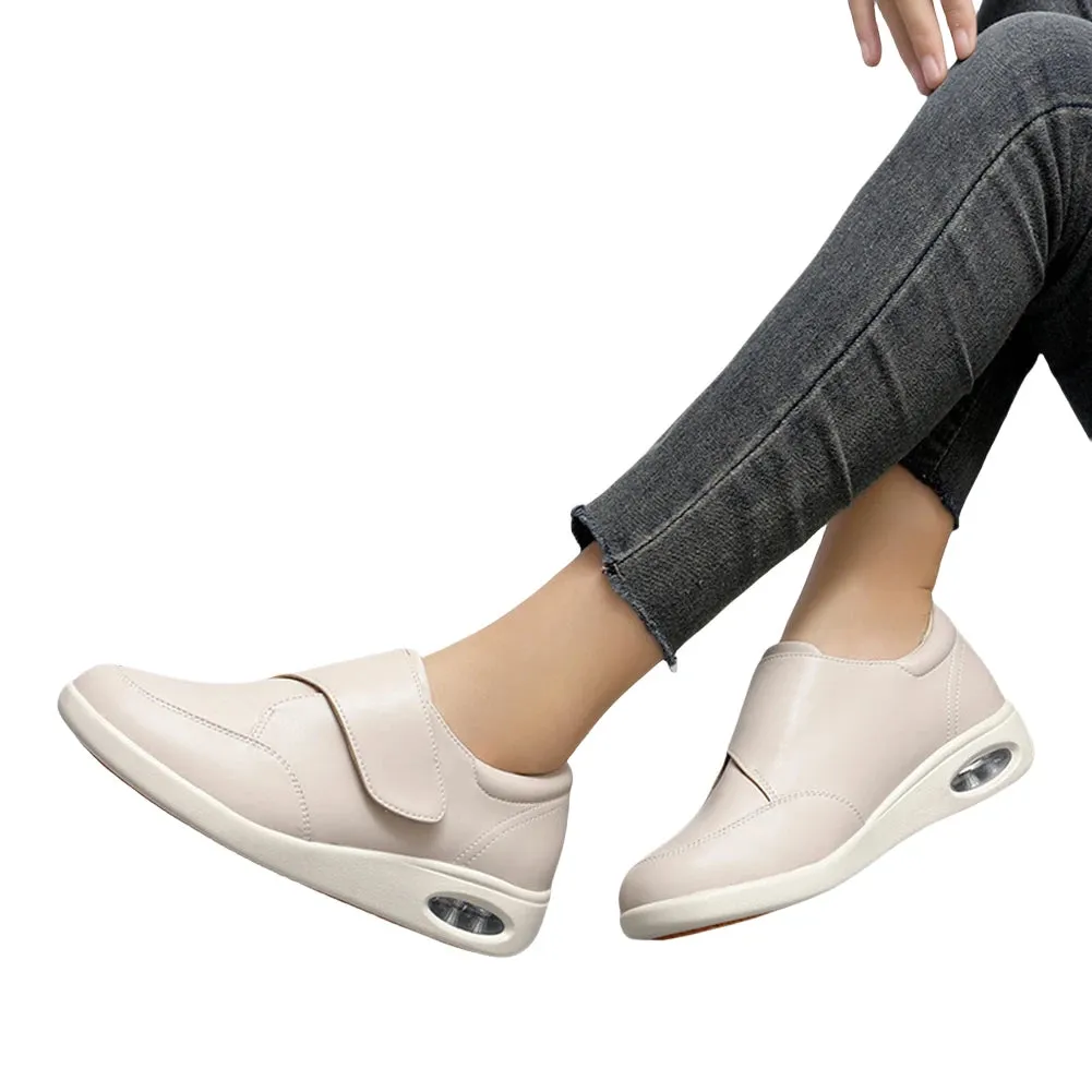 Women Diabetic Shoes Leather Walking Shoes Non Slip Lightweight Edema Sneakers Hook and Loop Sneakers for Plantar Fasciitis