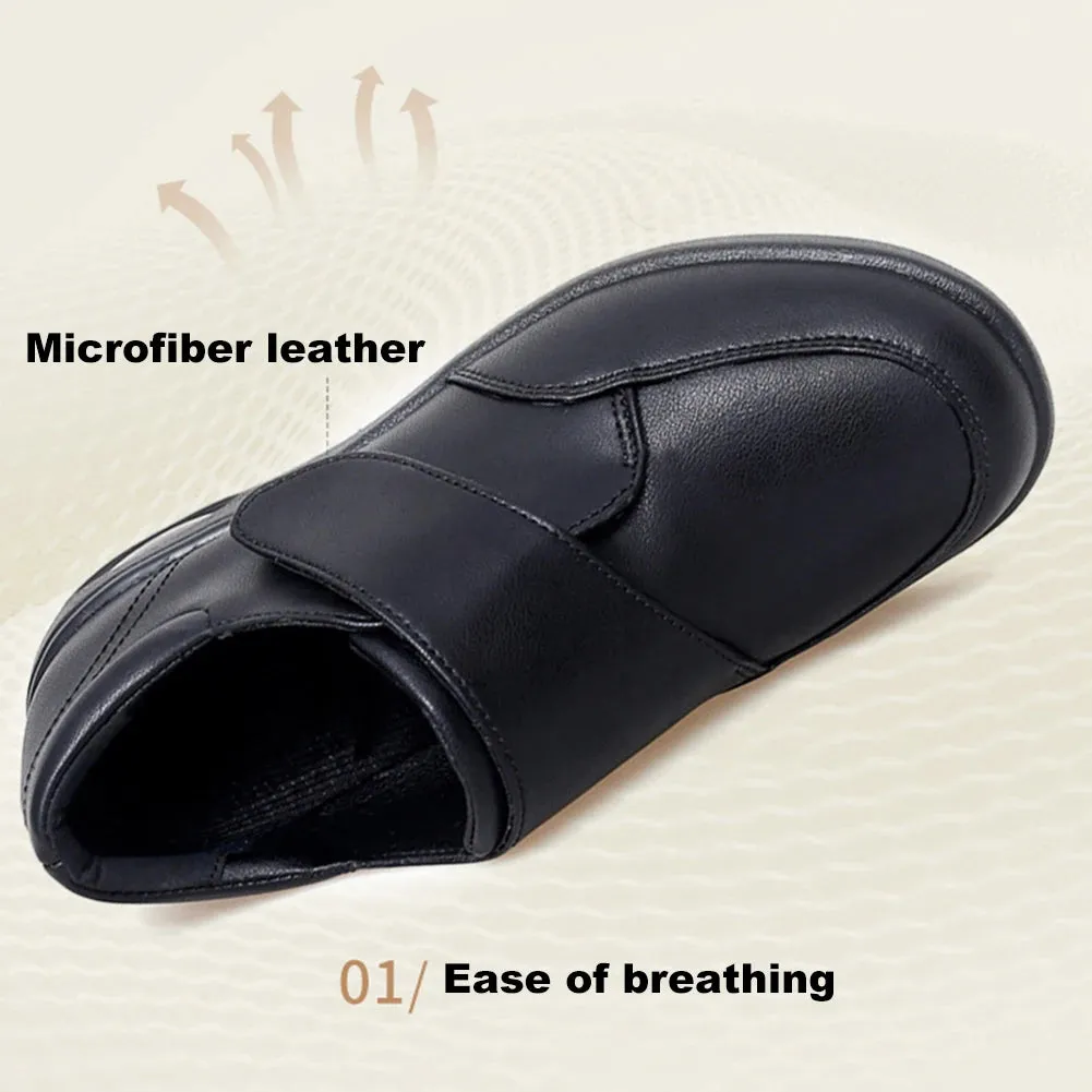 Women Diabetic Shoes Leather Walking Shoes Non Slip Lightweight Edema Sneakers Hook and Loop Sneakers for Plantar Fasciitis