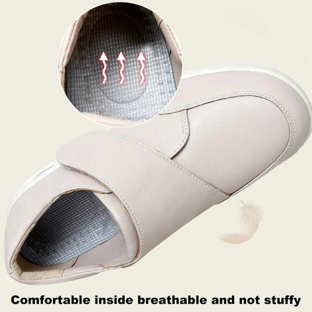 Women Diabetic Shoes Leather Walking Shoes Non Slip Lightweight Edema Sneakers Hook and Loop Sneakers for Plantar Fasciitis