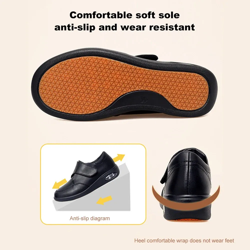 Women Diabetic Shoes Leather Walking Shoes Non Slip Lightweight Edema Sneakers Hook and Loop Sneakers for Plantar Fasciitis