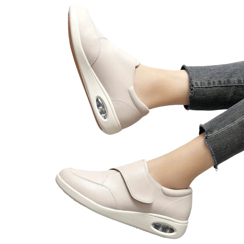 Women Diabetic Shoes Leather Walking Shoes Non Slip Lightweight Edema Sneakers Hook and Loop Sneakers for Plantar Fasciitis
