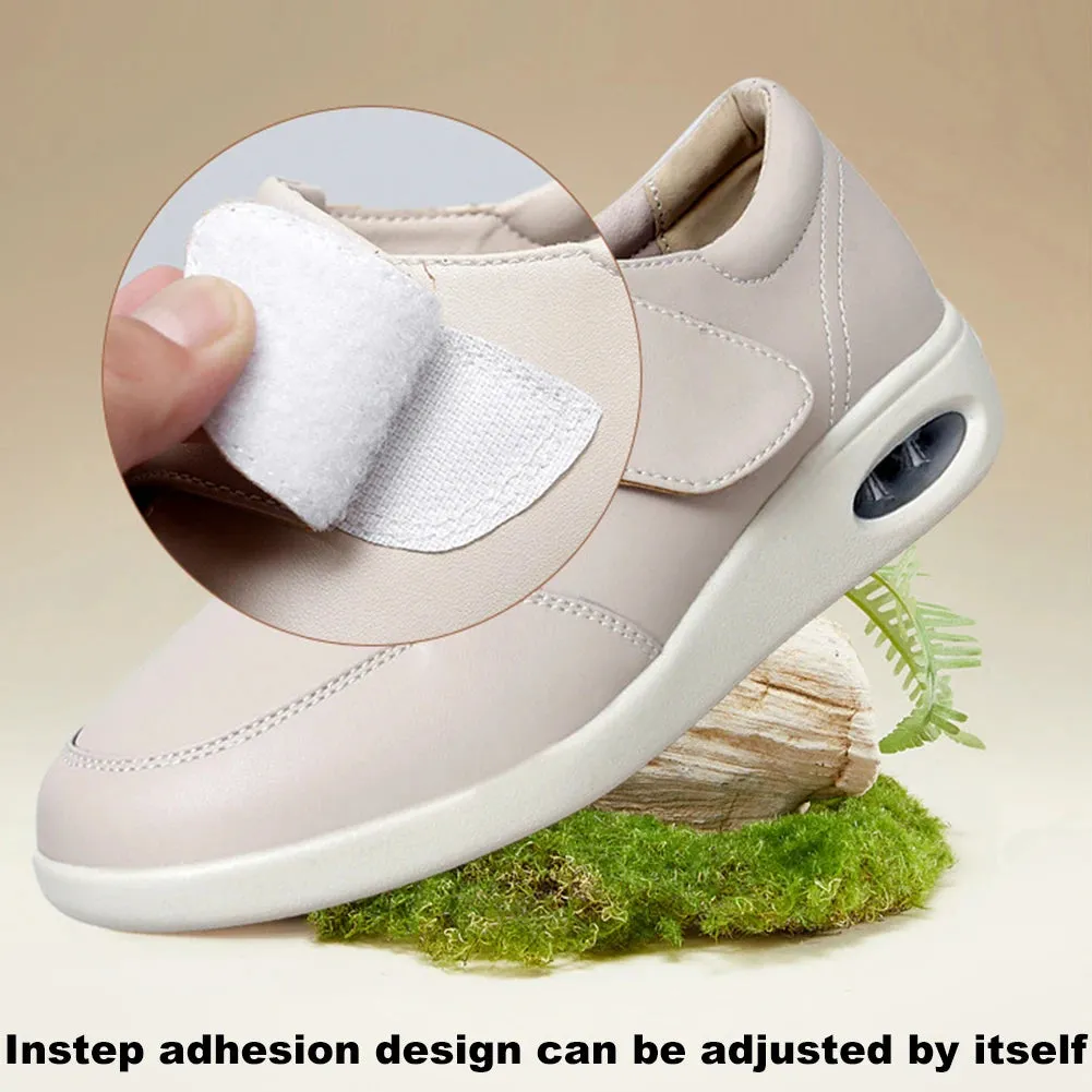 Women Diabetic Shoes Leather Walking Shoes Non Slip Lightweight Edema Sneakers Hook and Loop Sneakers for Plantar Fasciitis