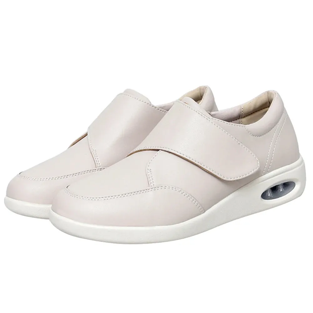 Women Diabetic Shoes Leather Walking Shoes Non Slip Lightweight Edema Sneakers Hook and Loop Sneakers for Plantar Fasciitis