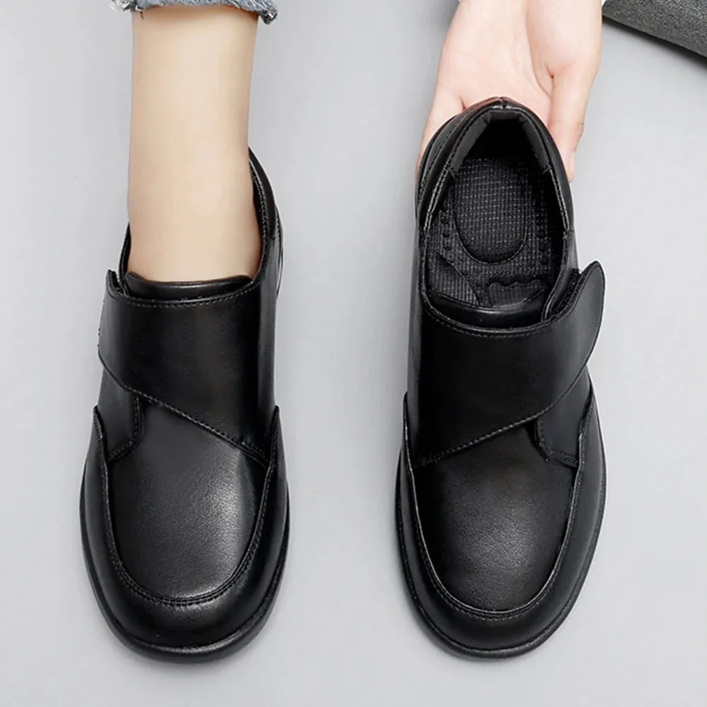 Women Diabetic Shoes Leather Walking Shoes Non Slip Lightweight Edema Sneakers Hook and Loop Sneakers for Plantar Fasciitis