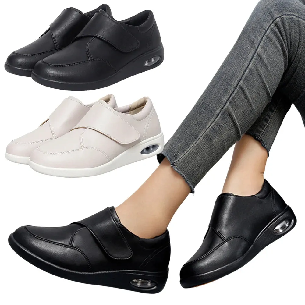 Women Diabetic Shoes Leather Walking Shoes Non Slip Lightweight Edema Sneakers Hook and Loop Sneakers for Plantar Fasciitis