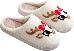 Womens Christmas Slippers Cozy Christmas Tree Slippers Soft Plush Animal Slippers Non-Slip Indoor Slip-on Slippers