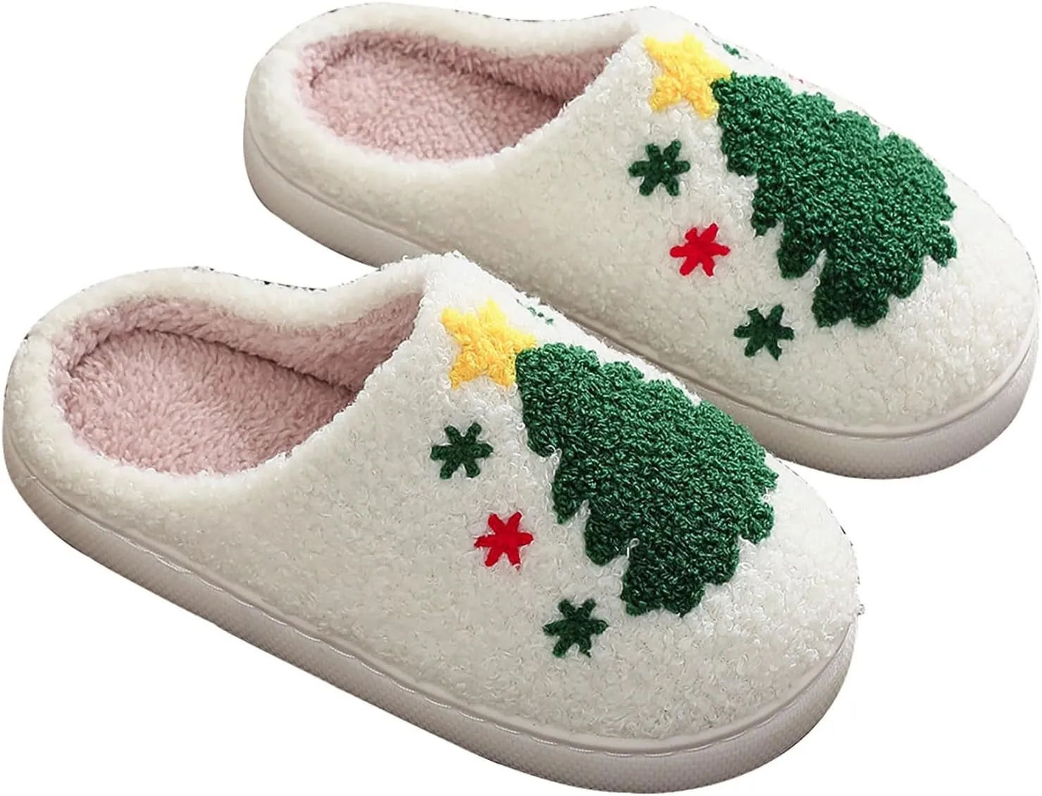 Womens Christmas Slippers Cozy Christmas Tree Slippers Soft Plush Animal Slippers Non-Slip Indoor Slip-on Slippers