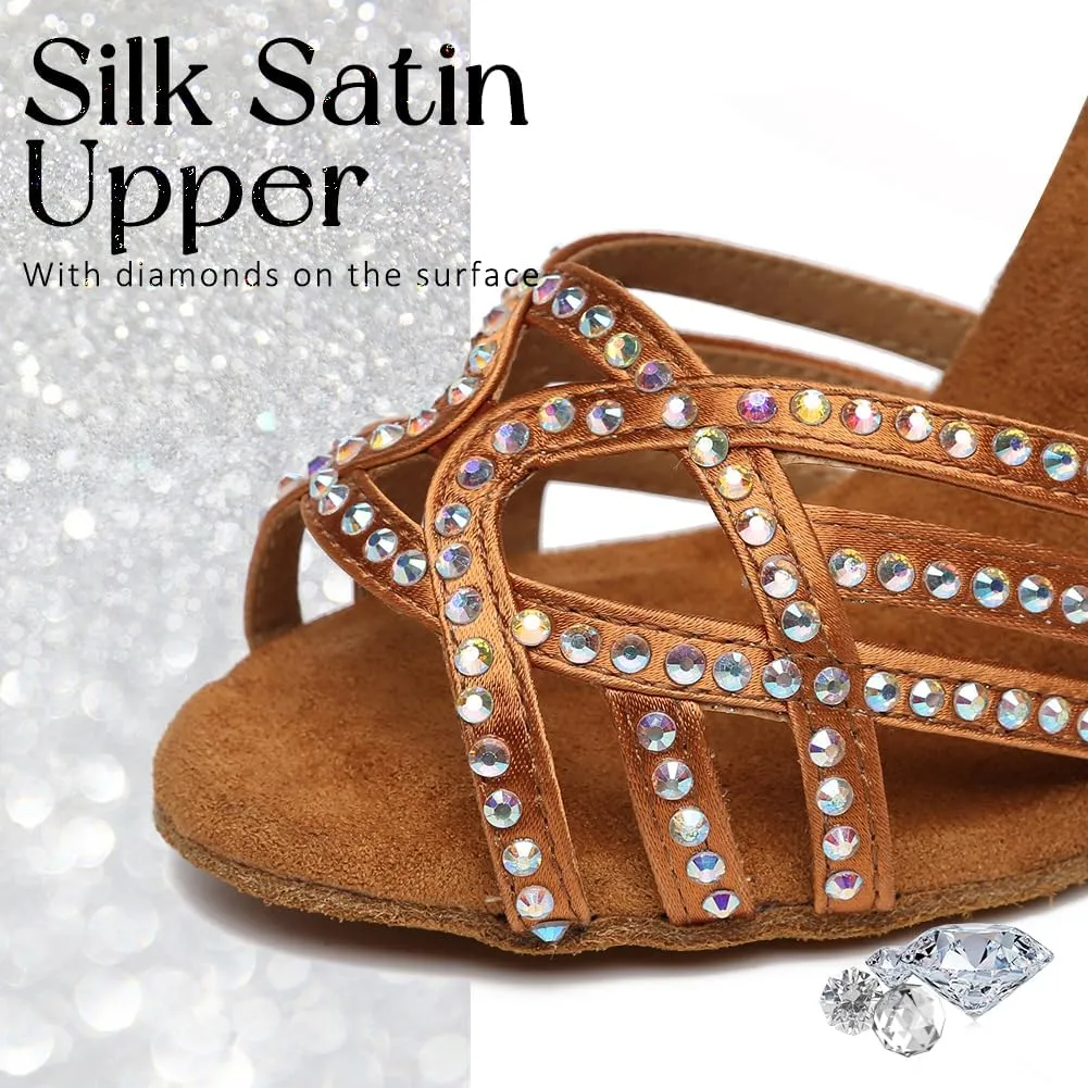 Women's Latin Dance Shoes Rhinestones Professional Ballroom Salsa Dance Shoes Suede Sole