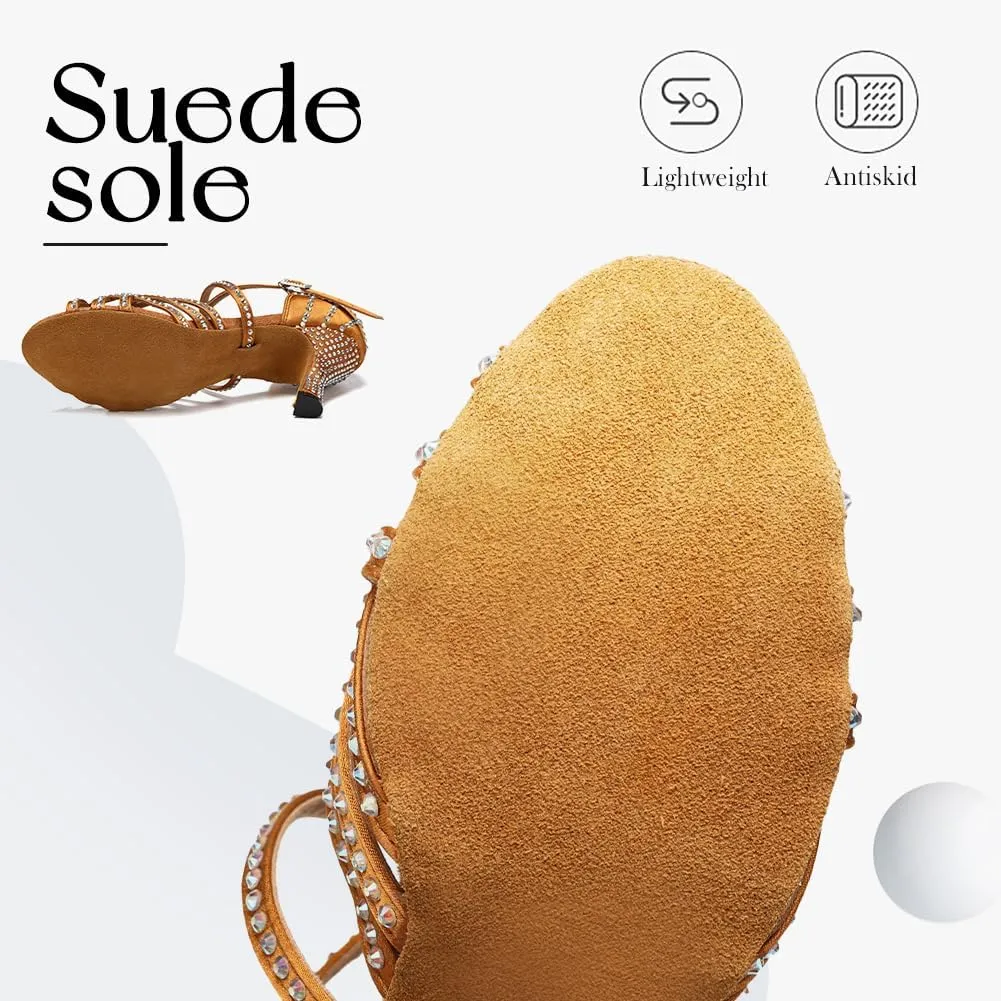 Women's Latin Dance Shoes Rhinestones Professional Ballroom Salsa Dance Shoes Suede Sole