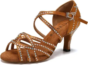 Women's Latin Dance Shoes Rhinestones Professional Ballroom Salsa Dance Shoes Suede Sole